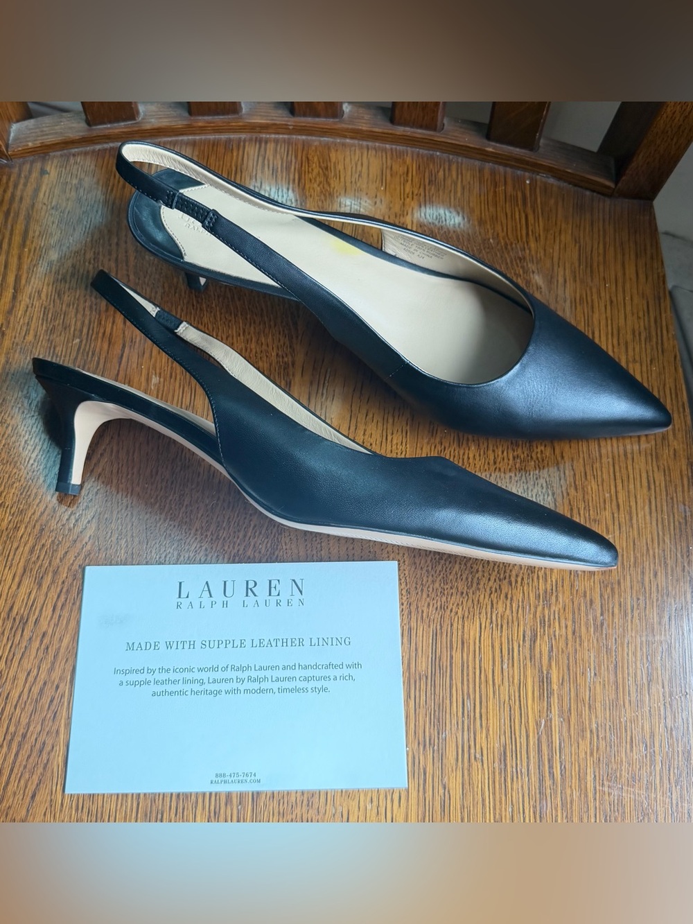 Lauren Ralph Lauren Black Pointed-Toe Leather Slingback Heels size 11